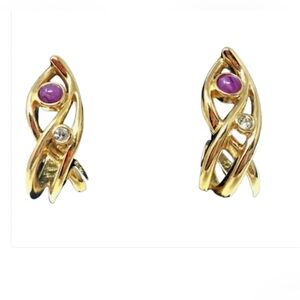 90’s Vintage Avon Gold Tone & Purple Clip Back Earrings